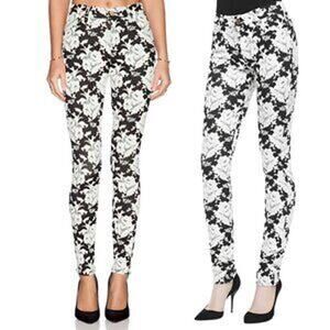 NWT 7 For All Mankind High Rise Skinny Jeans White Rose Jacquard 24 Feminine